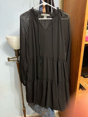 Black Tiered Long-Sleeve Dress
